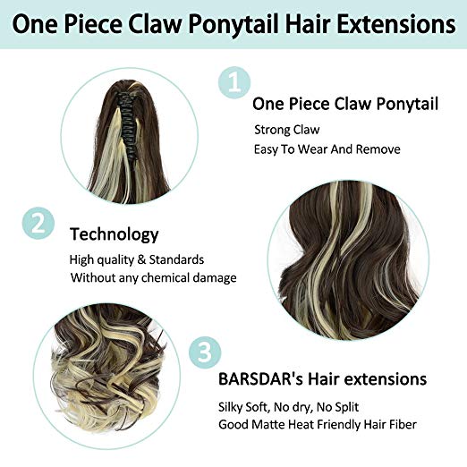 20〞Claw Ponytail Clip in Hair Extensions Hairpiece Synthetic Light Curly Soft Silky Nature Looking Heat-Resisting Different Colors for Women Fashion and Beauty-6H613#